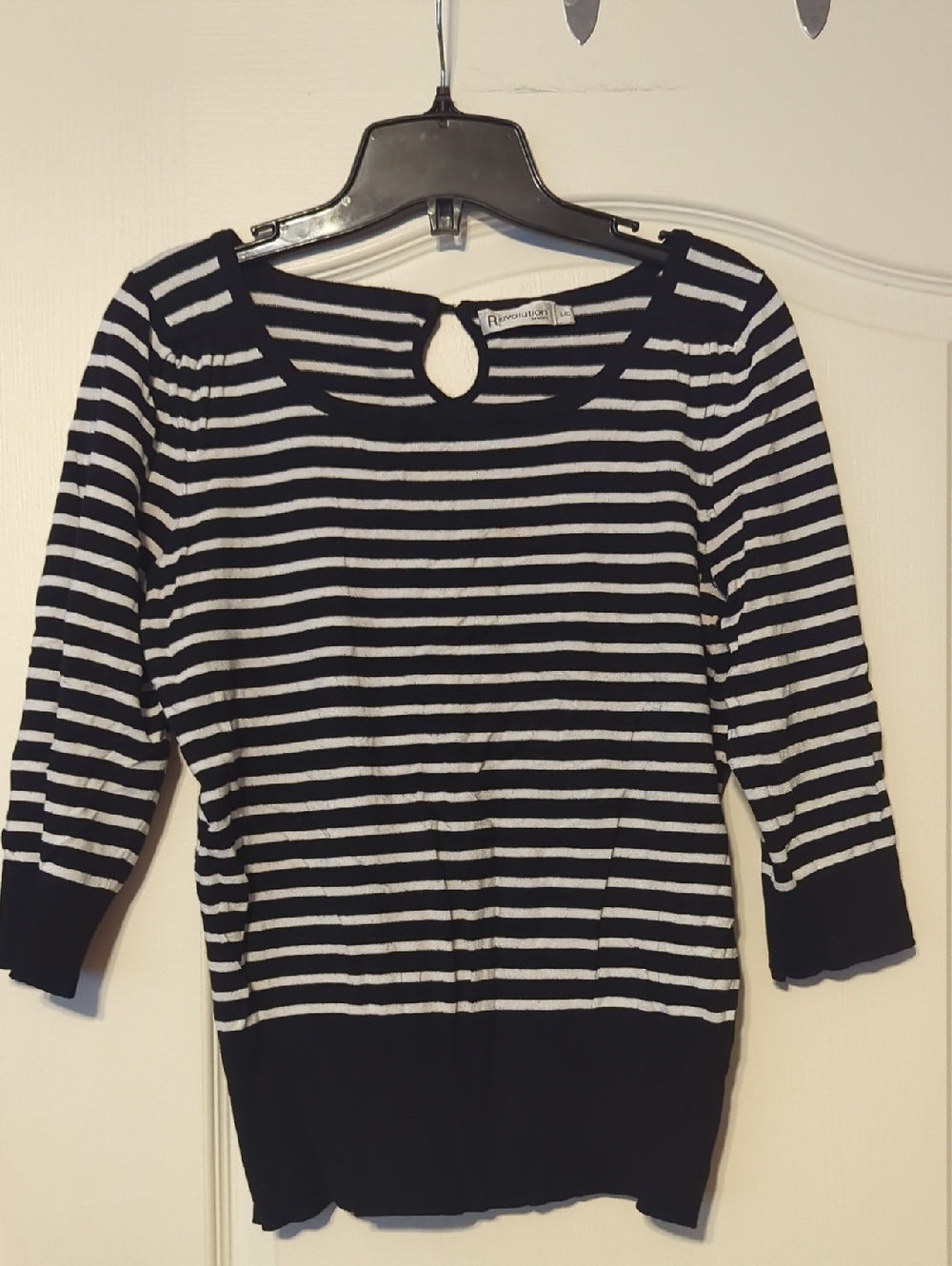 Revolution Black and White Striped Scoop Neck Sweater